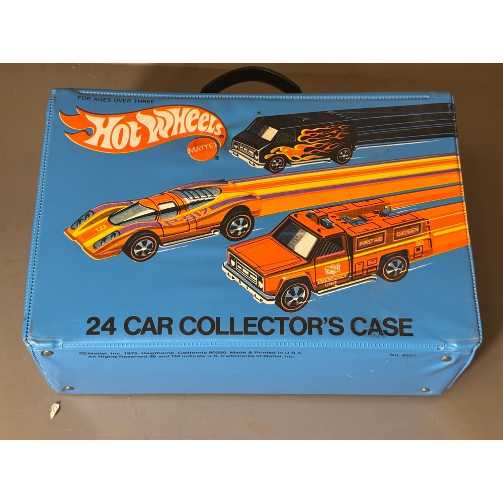 Vintage 1975 Hot Wheels 24 Car Collector Case Mattel 8227 Blue Vinyl Storage